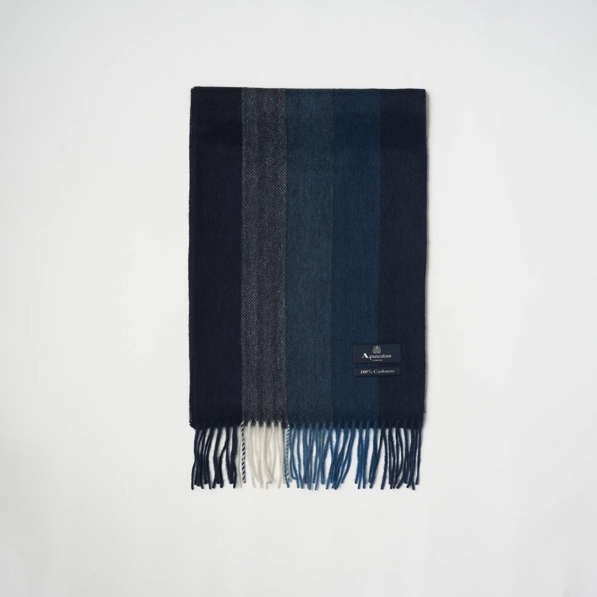 【マフラー】Aquascutum｜カシミヤ ブロックストライプ ヘリンボン ターコイズ グリーン ブルー