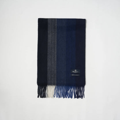 【マフラー】Aquascutum｜カシミヤ ブロックストライプ ヘリンボン ネイビー ブルー 紺
