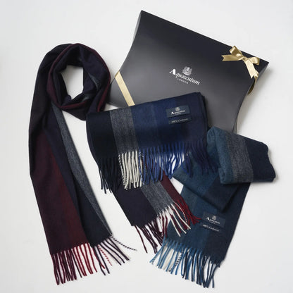 【マフラー】Aquascutum｜カシミヤ ブロックストライプ ヘリンボン 無料ギフトパッケージ