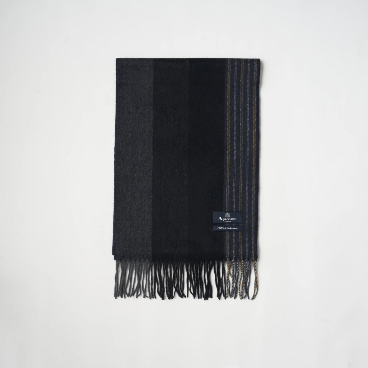 【マフラー】Aquascutum｜カシミヤ ブロックストライプ ピンストライプ グレー チャコールグレー 黒