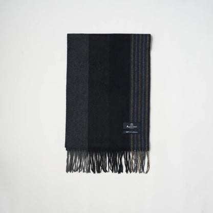 【マフラー】Aquascutum｜カシミヤ ブロックストライプ ピンストライプ グレー チャコールグレー 黒