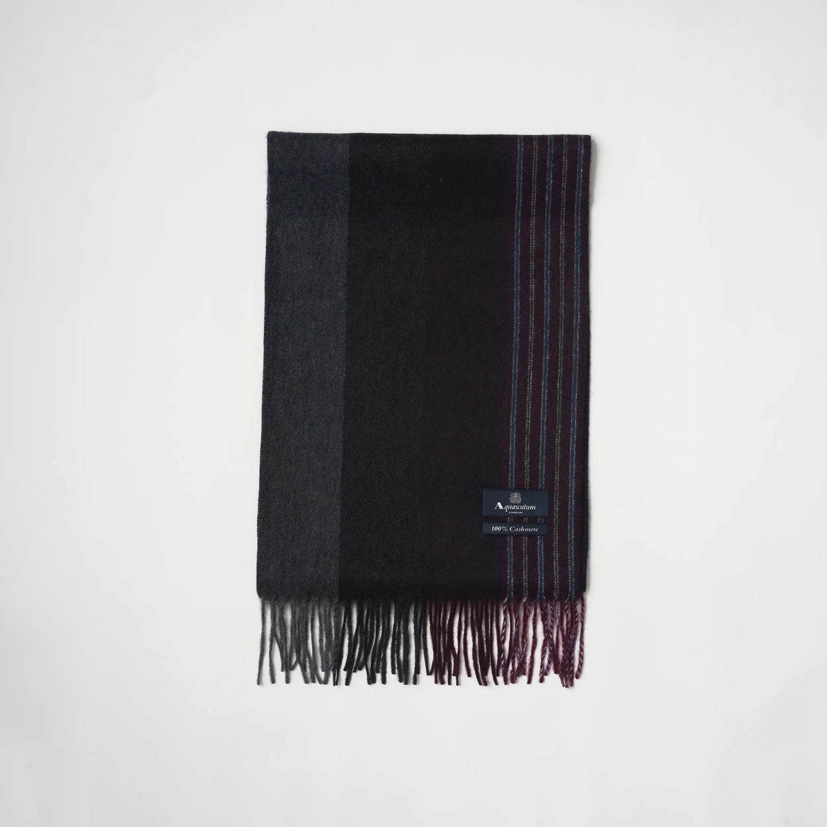 【マフラー】Aquascutum｜カシミヤ ブロックストライプ ピンストライプ ワイン ボルドー 赤 グレー