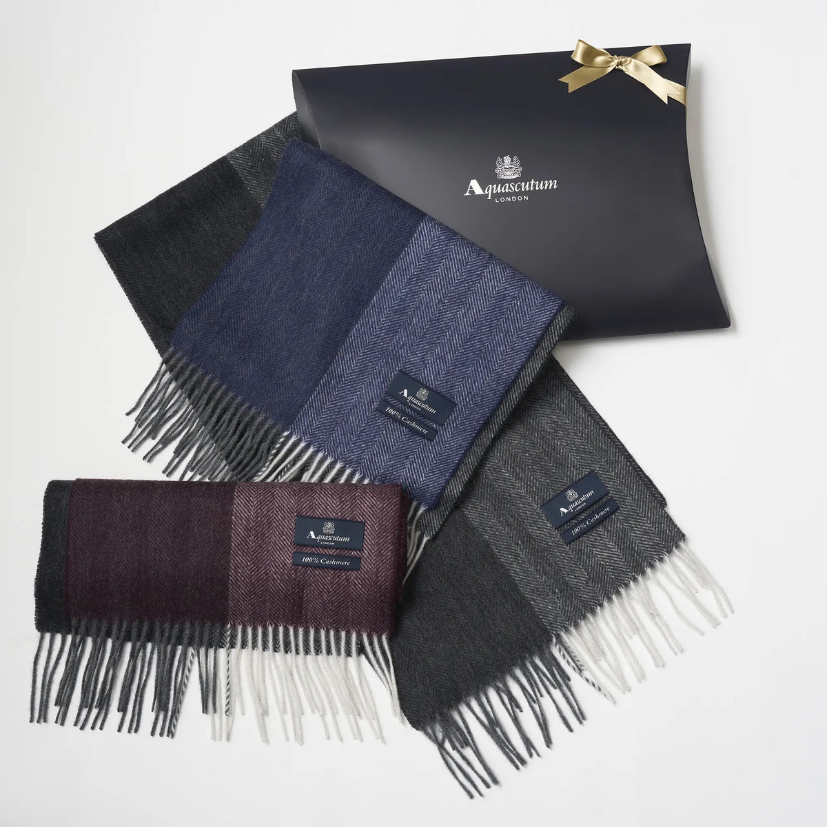 【マフラー】Aquascutum｜カシミヤ ヘリンボーン クォーター 無料ギフトパッケージ