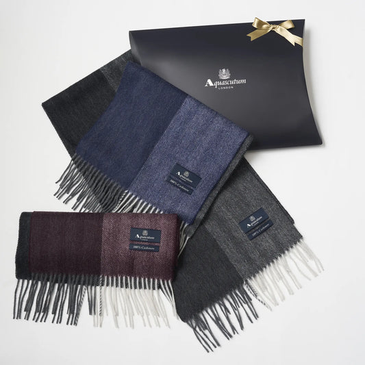 【マフラー】Aquascutum｜カシミヤ ヘリンボーン クォーター 無料ギフトパッケージ