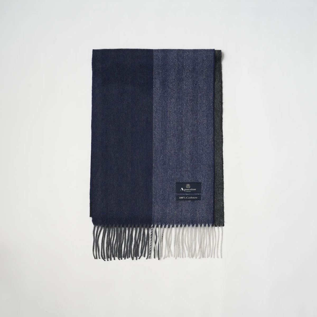【マフラー】Aquascutum｜カシミヤ ヘリンボーン クォーター ネイビー ブルー 紺