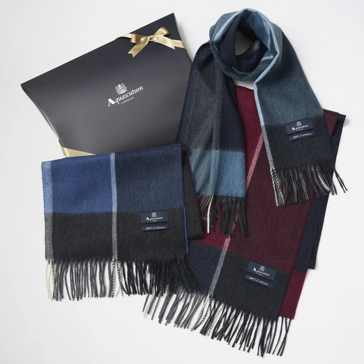 【マフラー】Aquascutum｜カシミヤ パネル 無料ギフトパッケージ