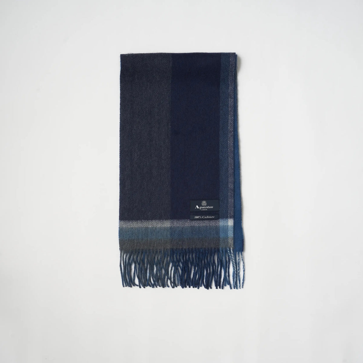 【マフラー】Aquascutum｜カシミヤ パネルチェック/ソリッド  リバーシブル ターコイズ ブルー