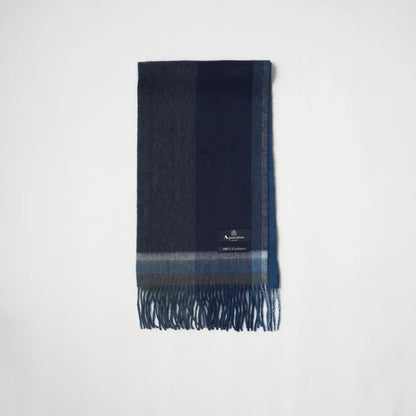 【マフラー】Aquascutum｜カシミヤ パネルチェック/ソリッド  リバーシブル ターコイズ ブルー