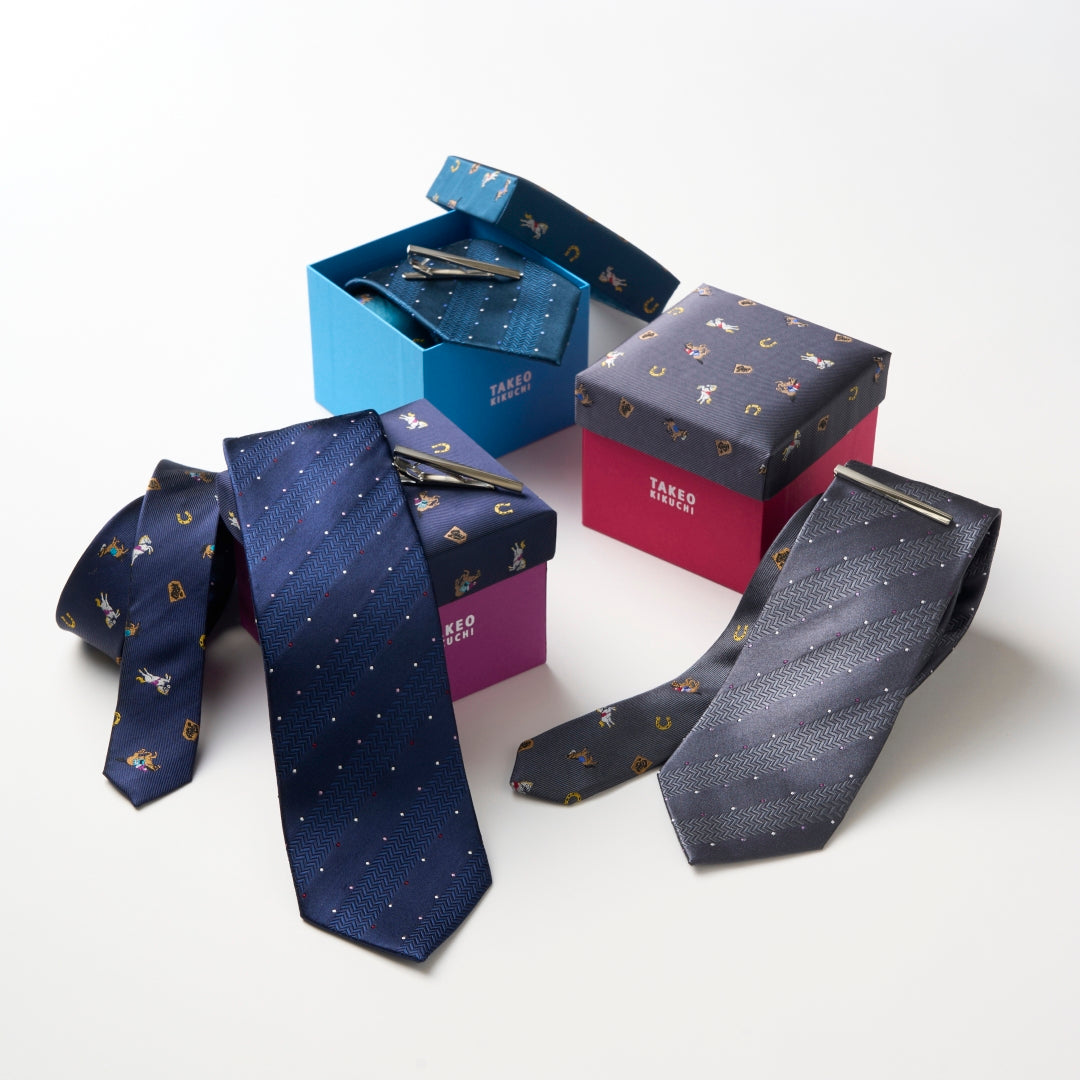 【ネクタイ】TAKEO KIKUCHI｜干支柄  タイバーBOXセット ドット/馬 集合