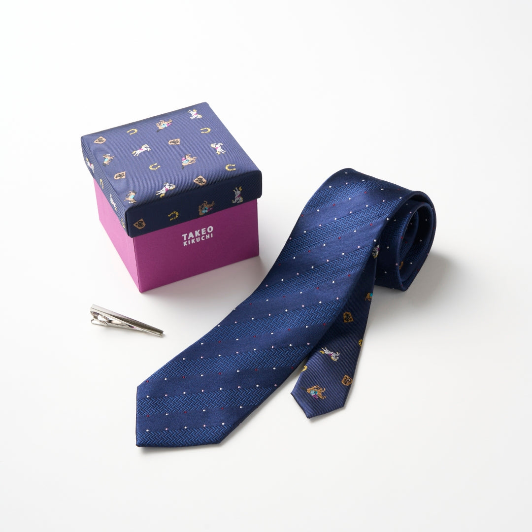NEW!【ネクタイ】TAKEO KIKUCHI｜干支柄 タイバーBOXセット ドット/馬